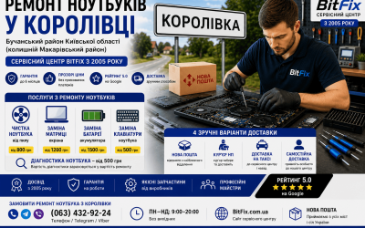 Ремонт ноутбуків Королівка — чистка, матриця, батарея, клавіатура | BitFix