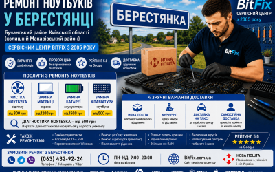Ремонт ноутбуків Берестянка — чистка, матриця, батарея, клавіатура | BitFix