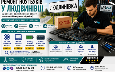 Ремонт ноутбуків Людвинівка — чистка, матриця, батарея, клавіатура | BitFix