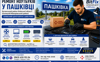 Ремонт ноутбуків Пашківка — чистка, матриця, батарея, клавіатура | BitFix