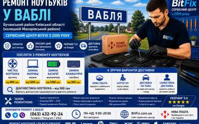 Ремонт ноутбуків Вабля — чистка, матриця, батарея, клавіатура | BitFix