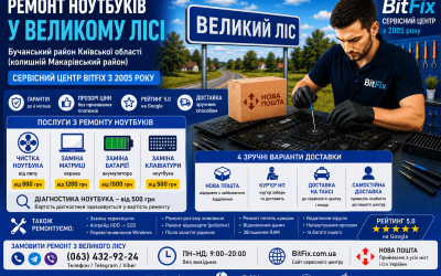 Ремонт ноутбуків Великий Ліс — чистка, матриця, батарея, клавіатура | BitFix